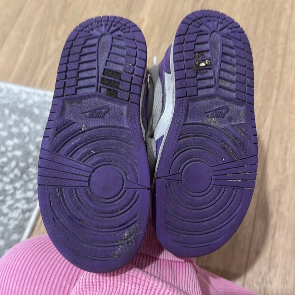 Purple and white high top air Jordan’s, size 10c, used but soles in great shape - Picture 3 of 4